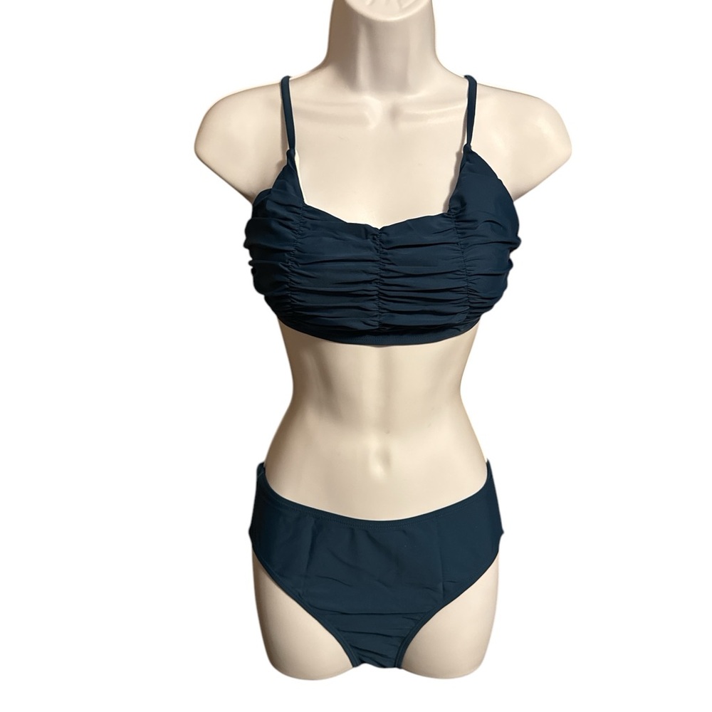 Ruched Dark Teal Bikini Set - Women Swim Bikinis